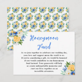 Blue and Yellow Floral Wedding Honeymoon Fund エンクロージャーカード