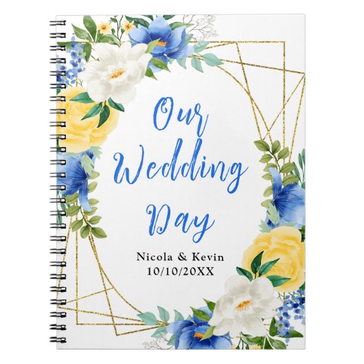 Blue and Yellow Floral Wedding Planner ノートブック (正面)