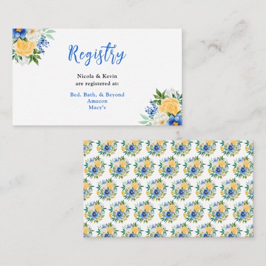 Blue and Yellow Floral Wedding Registry エンクロージャーカード (正面/裏面)