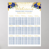 Blue and Yellow Floral Wedding Seating Chart ポスター (正面)