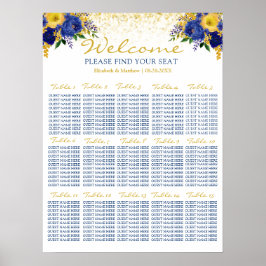 Blue and Yellow Floral Wedding Seating Chart ポスター