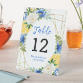 Blue and Yellow Floral Wedding Table Number 台座サイン (インサイチュ)