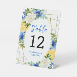 Blue and Yellow Floral Wedding Table Number 台座サイン