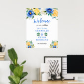 Blue and Yellow Floral Wedding Welcome Sign ポスター (ホームオフィス)