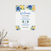 Blue and Yellow Floral Wedding Welcome Sign ポスター (キッチン)