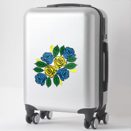 Blue and Yellow Flowers Folk Art Narrowboat シール