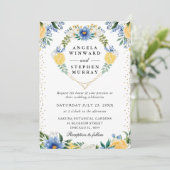 Blue and Yellow Flowers Heart Wreath Wedding 招待状 (スタンド正面)