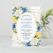 Blue and Yellow Flowers with Foliage Birthday 招待状 (スタンド正面)