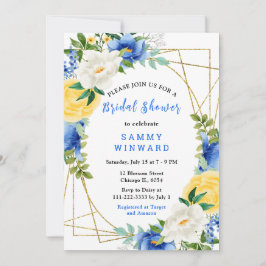Blue and Yellow Flowers with Foliage Bridal Shower 招待状