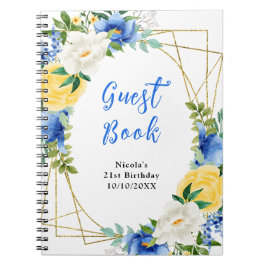 Blue and Yellow Flowers with Foliage Guest Book ノートブック