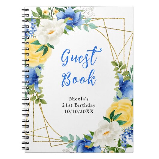 Blue and Yellow Flowers with Foliage Guest Book ノートブック (正面)
