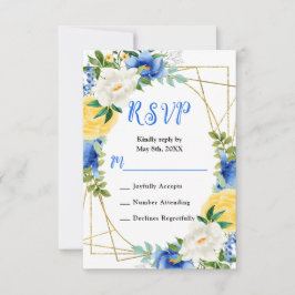 Blue and Yellow Flowers with Foliage Wedding 出欠カード