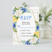 Blue and Yellow Flowers with Foliage Wedding 出欠カード (スタンド正面)