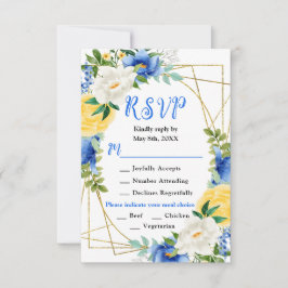 Blue and Yellow Flowers with Foliage Wedding 出欠カード