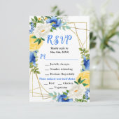 Blue and Yellow Flowers with Foliage Wedding 出欠カード (スタンド正面)