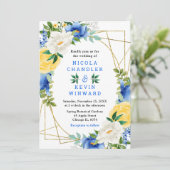 Blue and Yellow Flowers with Foliage Wedding 招待状 (スタンド正面)