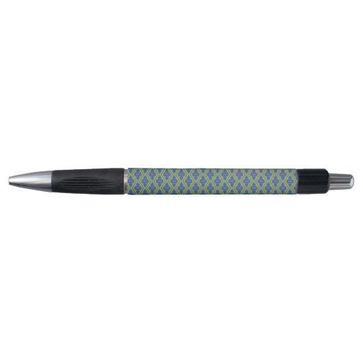 Blue and Yellow Geometric Pattern Pen ボールペン (正面)