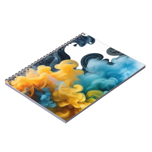 Blue and Yellow Ink Swirl Abstract Notebook ノートブック (左側)