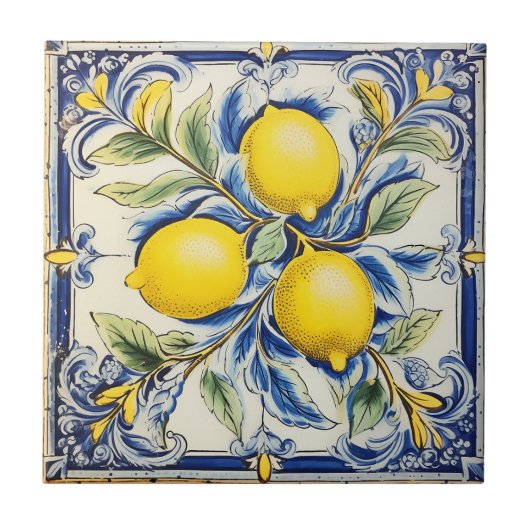 Blue and Yellow Lemon Decorative Tile タイル (正面)