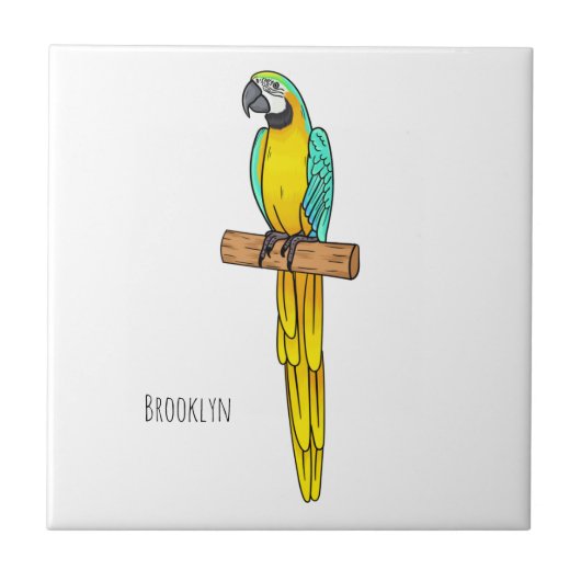 Blue-and-yellow macaw bird cartoon illustration タイル (正面)