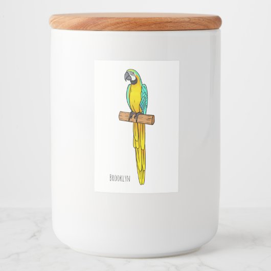 Blue-and-yellow macaw bird cartoon illustration フードラベル (正面)