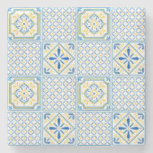 Blue and Yellow Mediterranean Italian Tile ストーンコースター (正面)