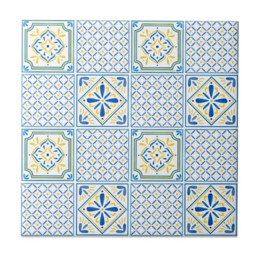 Blue and Yellow Mediterranean Italian Tile タイル (正面)