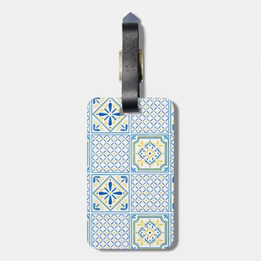 Blue and Yellow Mediterranean Italian Tile ラゲッジタグ (裏面縦)