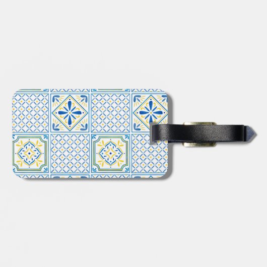 Blue and Yellow Mediterranean Italian Tile ラゲッジタグ (裏面横)