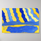 Blue and Yellow Minimalistic Landscape Print ポスター (正面)