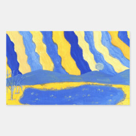Blue and Yellow Minimalistic Landscape Stickers 長方形シール