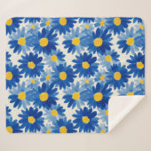 Blue and yellow painterly flowers シェルパブランケット (正面(横))
