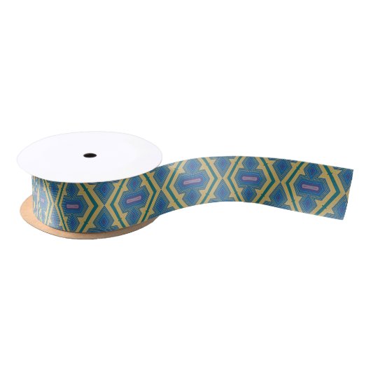 Blue and Yellow Pattern Satin Ribbon サテンリボン (リール)