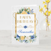 Blue and Yellow Summer Flowers Gold Foil Birthday カード (黄色い花)