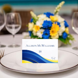 Blue and Yellow Wedding Place Cards Pork Icon テーブルナンバー