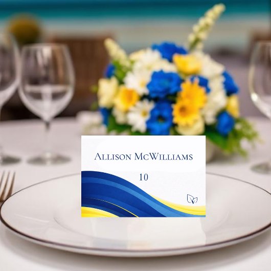 Blue and Yellow Wedding Place Cards Vege Icon テーブルナンバー