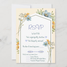 Blue And Yellow Wildflowers Geometric RSVP Card 招待状