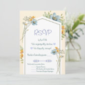 Blue And Yellow Wildflowers Geometric RSVP Card 招待状 (スタンド正面)