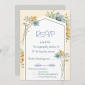Blue And Yellow Wildflowers Geometric RSVP Card 招待状 (正面/裏面)