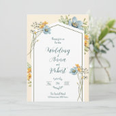 Blue And Yellow Wildflowers Geometric Wedding 招待状 (スタンド正面)