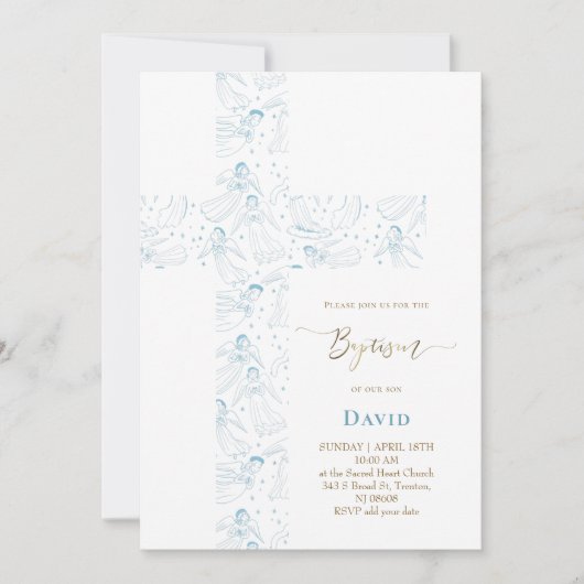 blue angels pattern Holy Cross Baptism 招待状 (正面)