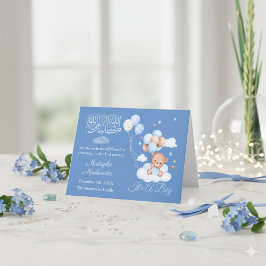 Blue Aqiqah It’s a Boy Birth Announcement Card 案内状