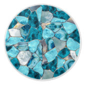 Blue aqua gemstone abstract cells セラミックノブ (正面)