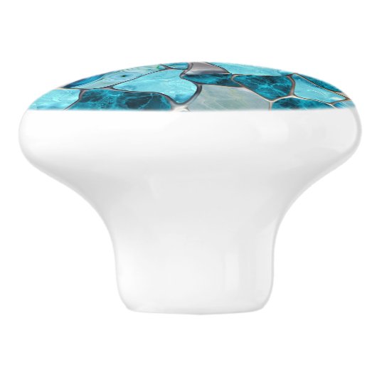 Blue aqua gemstone abstract cells セラミックノブ (側面)