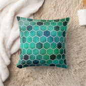 Blue, Aqua, Green Hexagonal Pattern Pillow クッション (ブランケット)