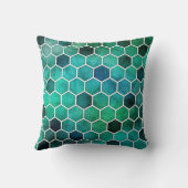 Blue, Aqua, Green Hexagonal Pattern Pillow クッション (裏面)