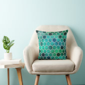 Blue, Aqua, Green Hexagonal Pattern Pillow クッション (椅子)
