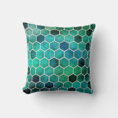 Blue, Aqua, Green Hexagonal Pattern Pillow クッション (正面)