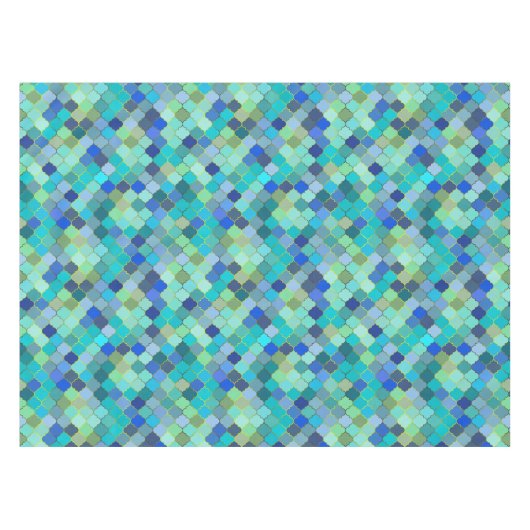 Blue Aqua Moroccan Mosaic テーブルクロス (正面(横))
