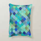 Blue Aqua Moroccan Mosaic Pattern アクセントクッション (裏面(縦))